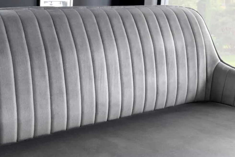 Design Sitzbank TURIN 160cm silbergrau Samt schwarz Metall Armlehne