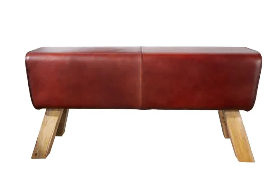 Design Sitzbank TURNBOCK 100cm coffee Echtleder Mangoholz Retro Sitzhocker
