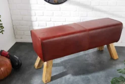 Design Sitzbank TURNBOCK 100cm coffee Echtleder Mangoholz Retro Sitzhocker