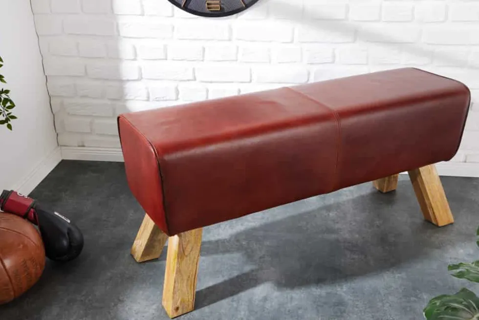 Design Sitzbank TURNBOCK 100cm coffee Echtleder Mangoholz Retro Sitzhocker