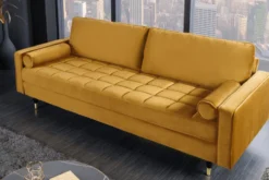 Design 3-Sitzer Sofa COZY VELVET 220cm senfgelb Samt Federkern