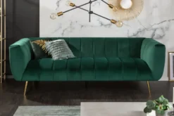 Design 3-Sitzer Sofa NOBLESSE 225cm smaragdgrün Samt Federkern goldene Metallfüße