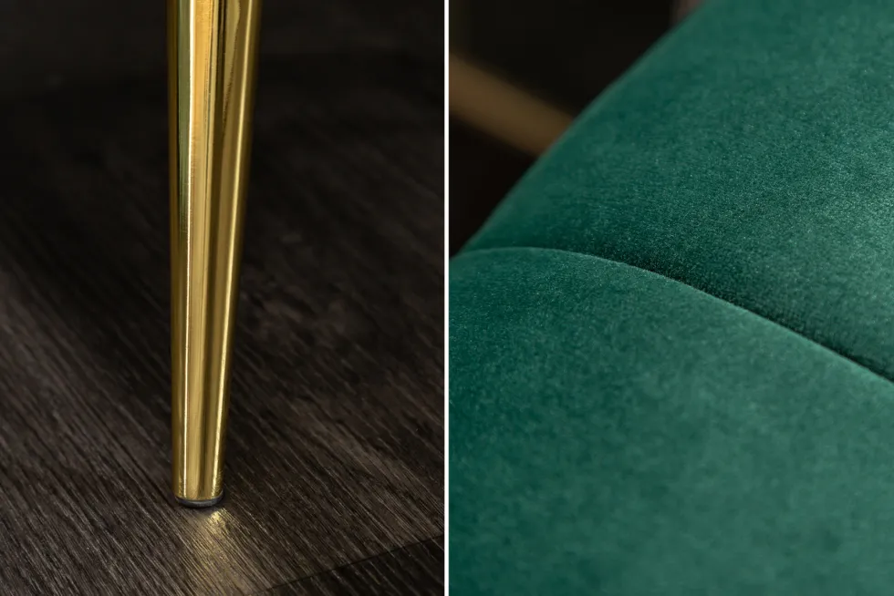 Design 3-Sitzer Sofa NOBLESSE 225cm smaragdgrün Samt Federkern goldene Metallfüße