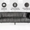 Design 3-Sitzer Sofa NOBLESSE 225cm grau Samt Federkern schwarze Metallfüße
