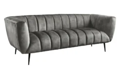 Design 3-Sitzer Sofa NOBLESSE 225cm grau Samt Federkern schwarze Metallfüße