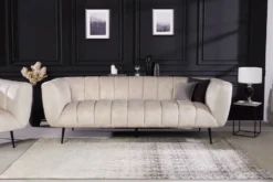 Design 3-Sitzer Sofa NOBLESSE 225cm champagner beige Samt 3-Sitzer Federkern schwarze Metallfüße