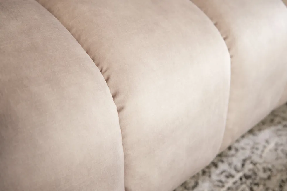 Design 3-Sitzer Sofa NOBLESSE 225cm champagner beige Samt 3-Sitzer Federkern schwarze Metallfüße