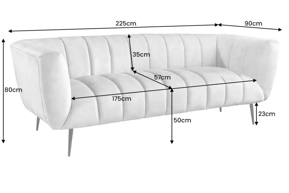 Design 3-Sitzer Sofa NOBLESSE 225cm champagner beige Samt 3-Sitzer Federkern schwarze Metallfüße