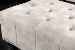 Design Sitzhocker CHESTERFIELD 80cm champagner beige Samt Knopfheftung Nietenbesatz
