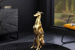 Design Skulptur GREYHOUND 70cm gold Metall Aluminium Windhund Figur