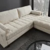 Design Sofa COZY VELVET 220cm beige Chenille Federkern 3-Sitzer mit goldener Kappe