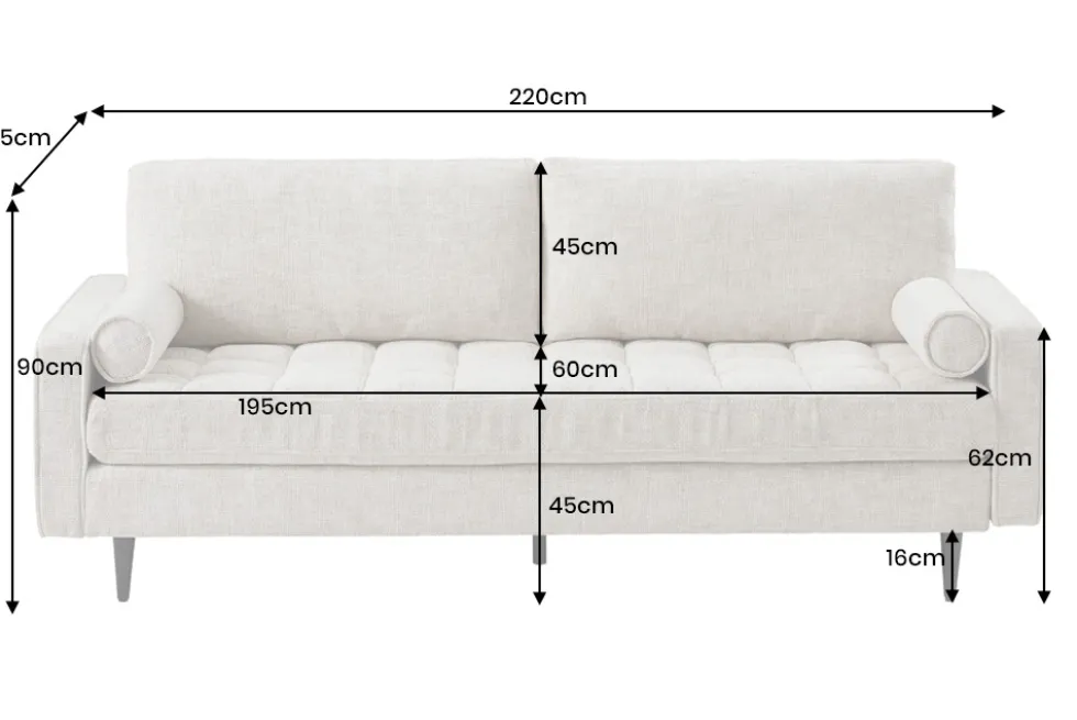 Design Sofa COZY VELVET 220cm beige Chenille Federkern 3-Sitzer mit goldener Kappe
