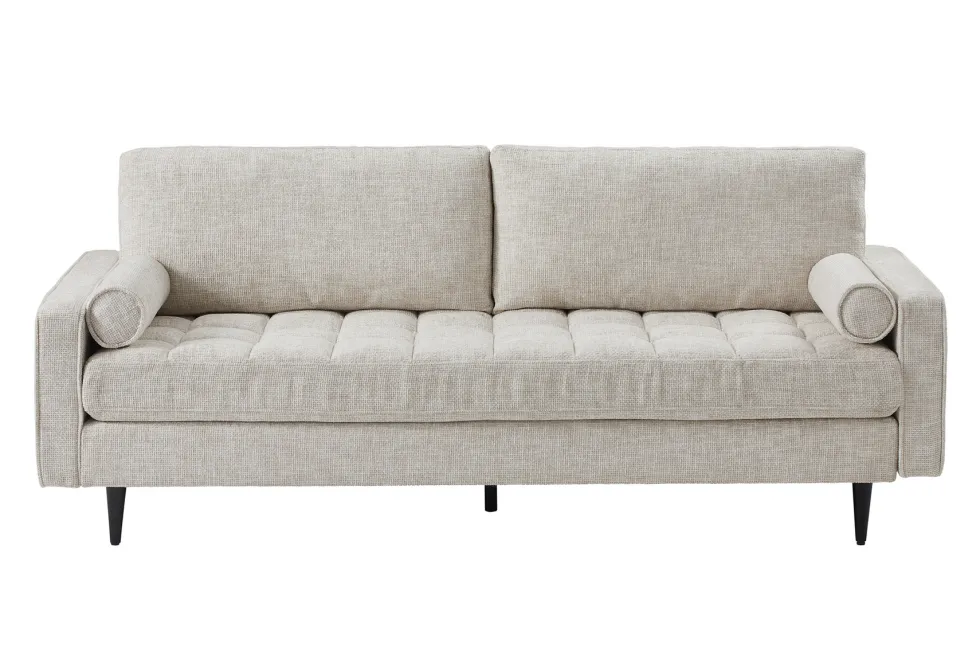 Design Sofa COZY VELVET 220cm beige Chenille Federkern 3-Sitzer mit goldener Kappe