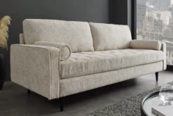 Design Sofa COZY VELVET 220cm beige Chenille Federkern 3-Sitzer mit goldener Kappe
