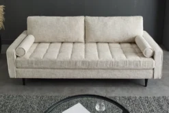 Design Sofa COZY VELVET 220cm beige Chenille Federkern 3-Sitzer mit goldener Kappe