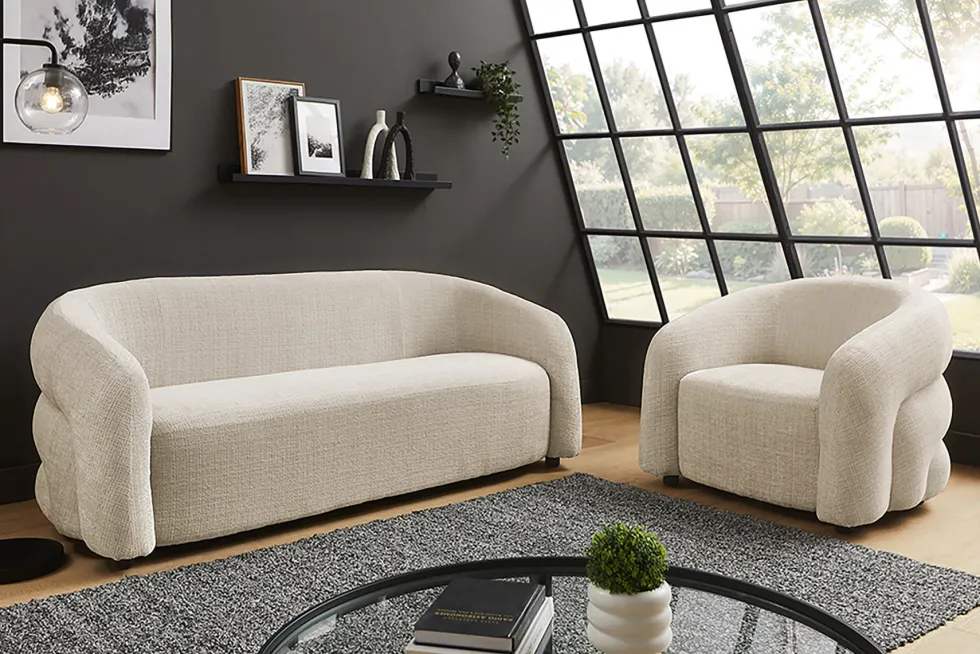 Design Sofa VOGUE 200cm beige Chenille Cremona 3-Sitzer Couch mit Nosagfederung