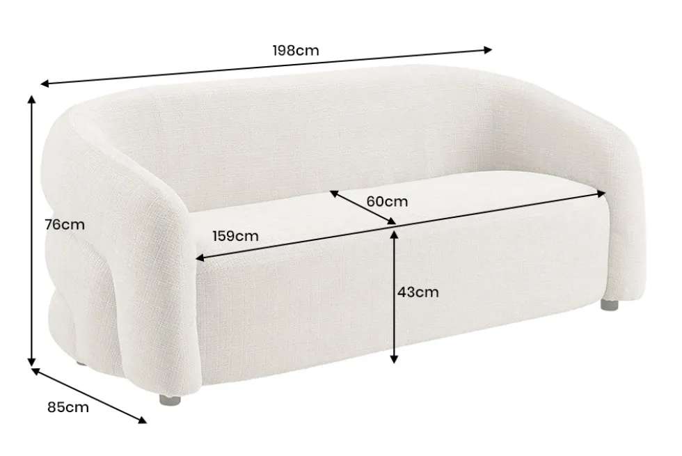 Design Sofa VOGUE 200cm grau Chenille Cremona 3-Sitzer Couch mit Nosagfederung