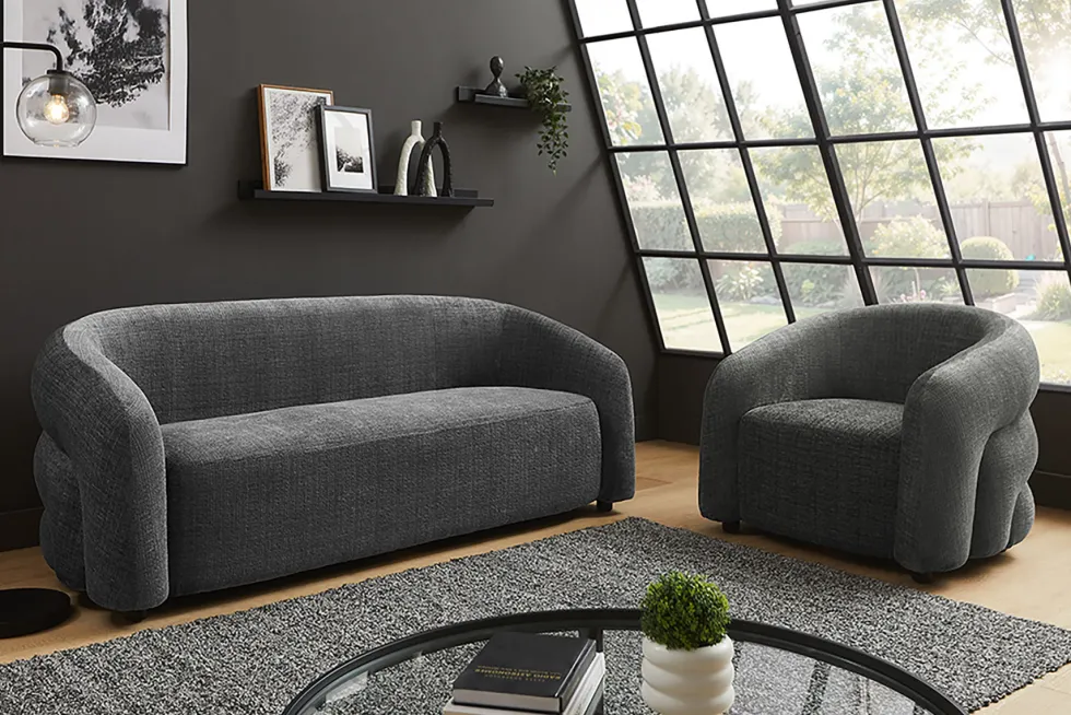 Design Sofa VOGUE 200cm grau Chenille Cremona 3-Sitzer Couch mit Nosagfederung
