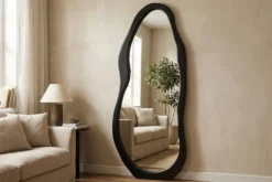 Design Spiegel ORGANIC 180cm schwarz Standspiegel Wandspiegel abgerundeter Rahmen