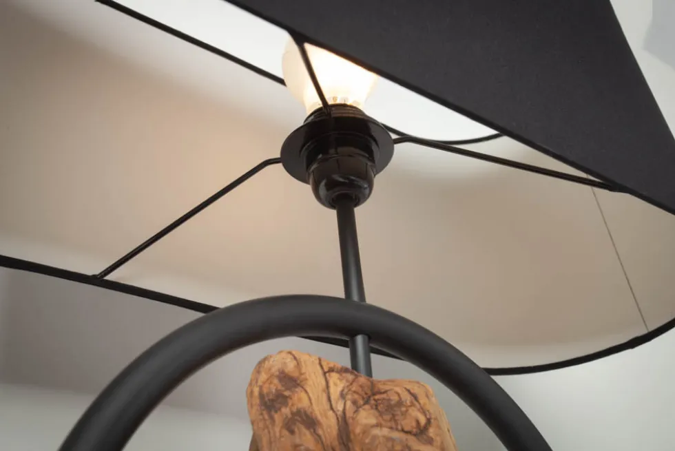 Design Stehlampe ELEMENTS 147cm schwarz Baumwollschirm Fuß mit Massivholz