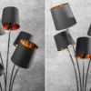 Design Stehlampe LEVELS 176cm mit 5 Leinenschirmen schwarz gold Stehleuchte