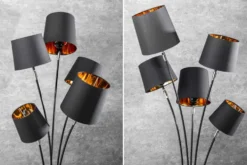 Design Stehlampe LEVELS 176cm mit 5 Leinenschirmen schwarz gold Stehleuchte