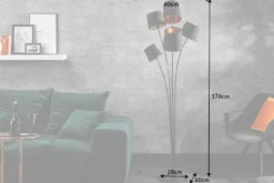 Design Stehlampe LEVELS 176cm mit 5 Leinenschirmen schwarz gold Stehleuchte