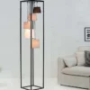 Design Stehlampe LEVELS 180cm schwarz grau 5 Leinenschirme