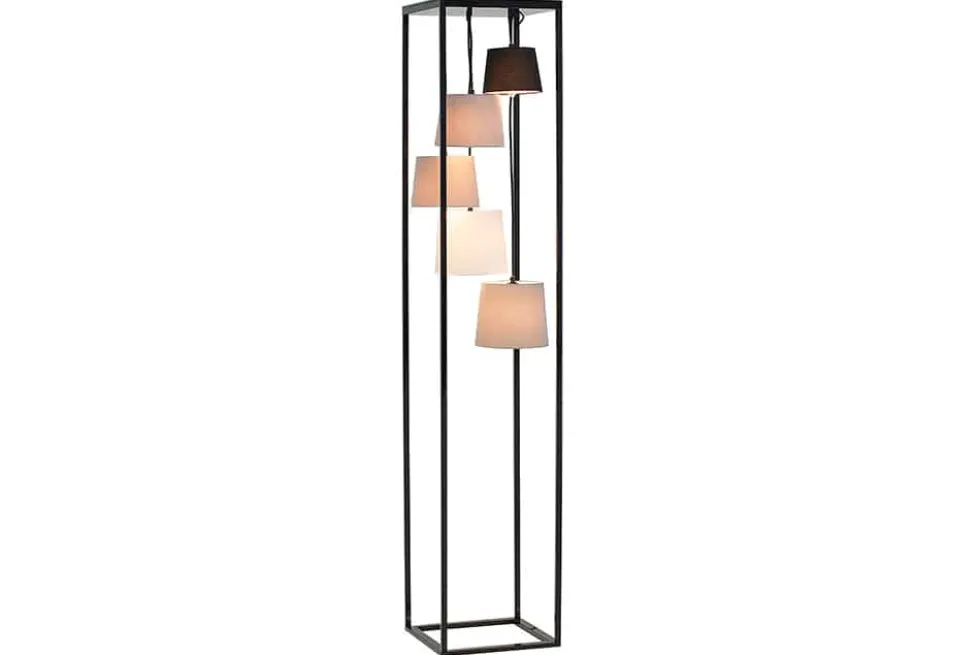 Design Stehlampe LEVELS 180cm schwarz grau 5 Leinenschirme
