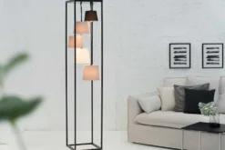 Design Stehlampe LEVELS 180cm schwarz grau 5 Leinenschirme