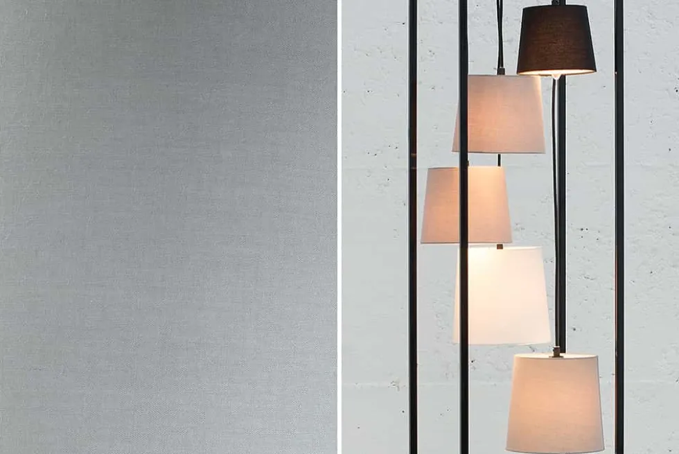 Design Stehlampe LEVELS 180cm schwarz grau 5 Leinenschirme