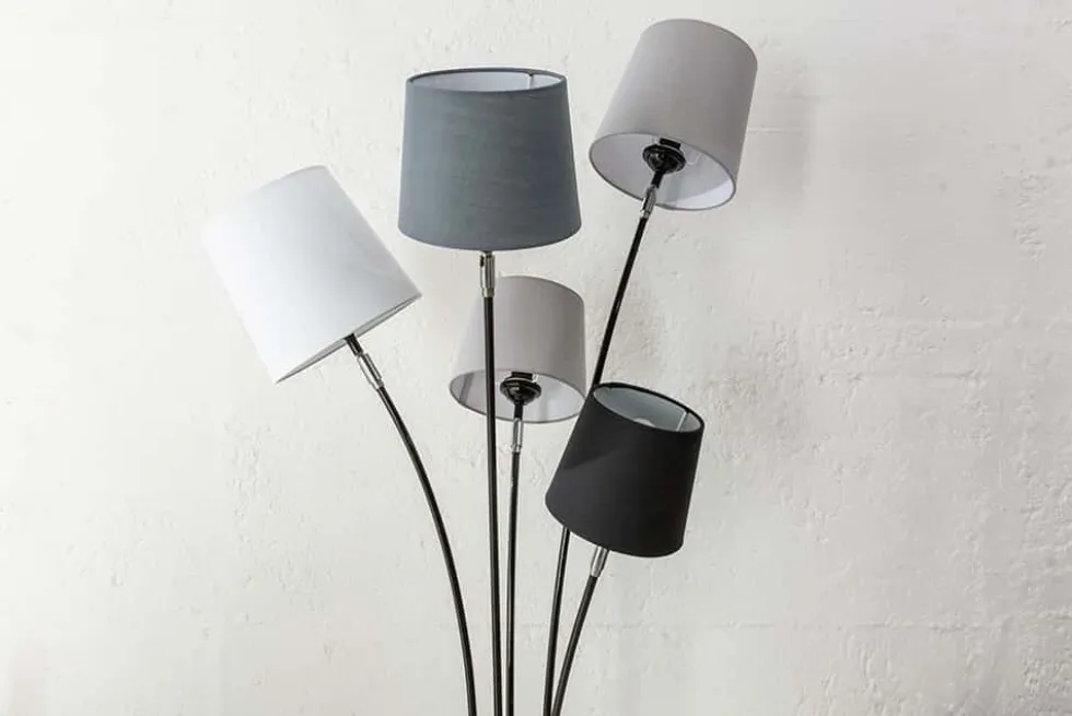 Design Stehlampe LEVELS 176cm schwarz grau mit 5 Leinenschirmen