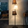 Design Stehlampe LEVELS 163cm schwarz grau mit 3 Leinenschirmen