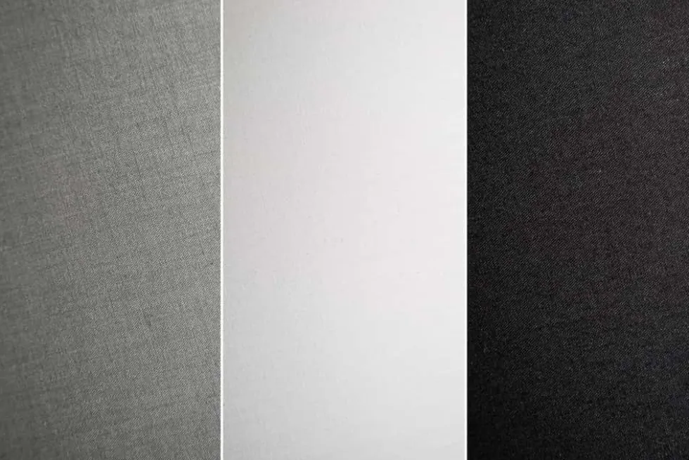 Design Stehlampe LEVELS 163cm schwarz grau mit 3 Leinenschirmen