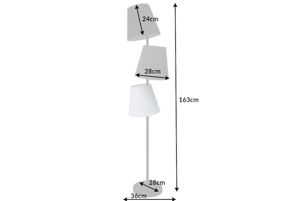 Design Stehlampe LEVELS 163cm schwarz grau mit 3 Leinenschirmen