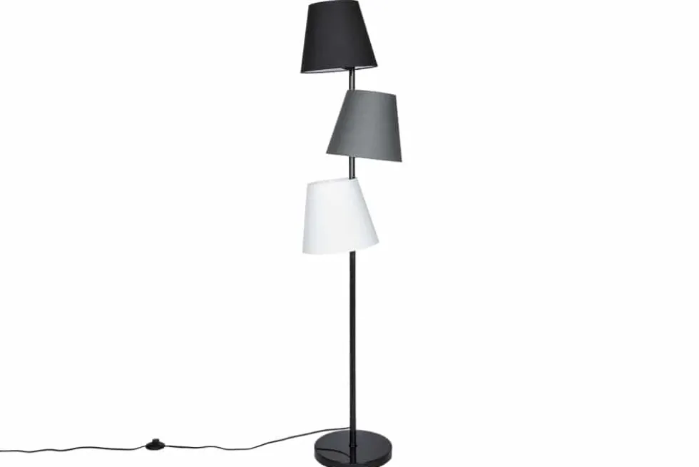 Design Stehlampe LEVELS 163cm schwarz grau mit 3 Leinenschirmen