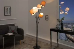Design Stehlampe LEVELS 176cm weiß beige braun mit 5 Leinenschirmen