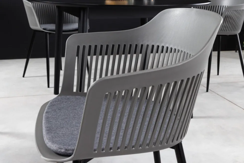 Design Stuhl AIRE grau Kunststoff Stahlgestell Indoor Outdoor inkl. Kissen