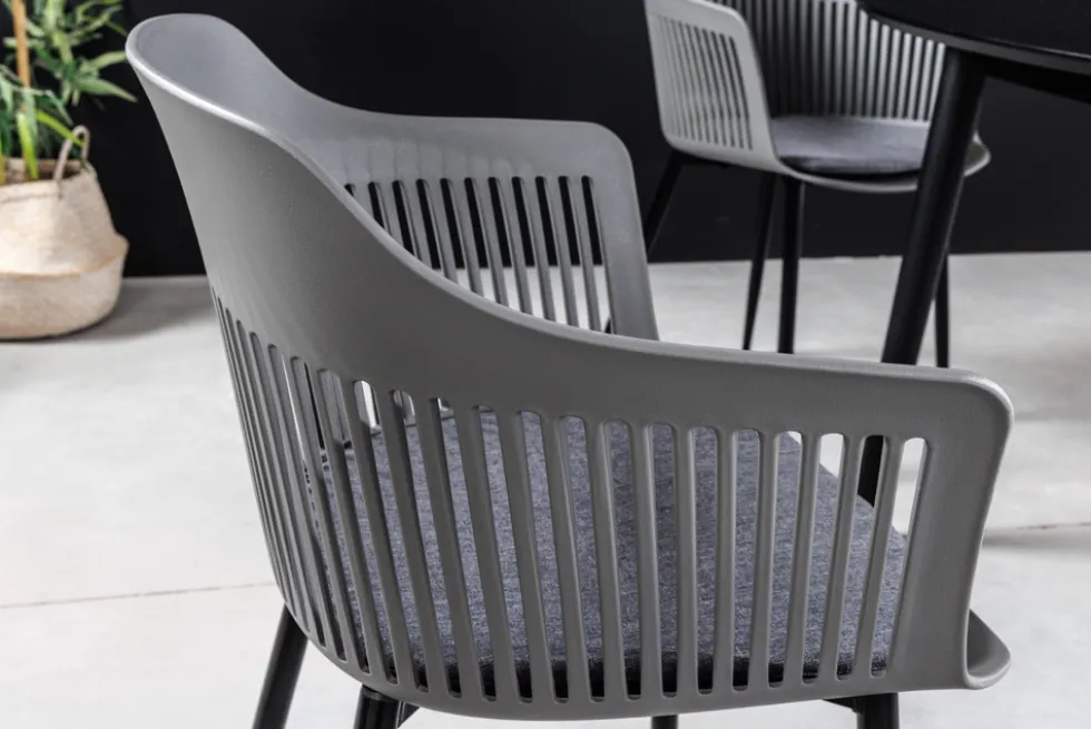 Design Stuhl AIRE grau Kunststoff Stahlgestell Indoor Outdoor inkl. Kissen