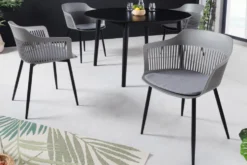 Design Stuhl AIRE grau Kunststoff Stahlgestell Indoor Outdoor inkl. Kissen