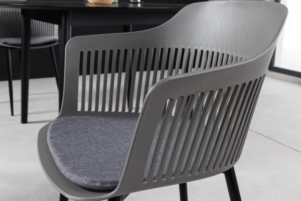 Design Stuhl AIRE grau Kunststoff Stahlgestell Indoor Outdoor inkl. Kissen