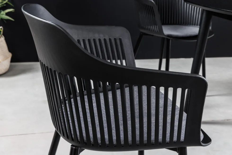 Design Stuhl AIRE schwarz Kunststoff Stahlgestell Indoor Outdoor inkl. Kissen