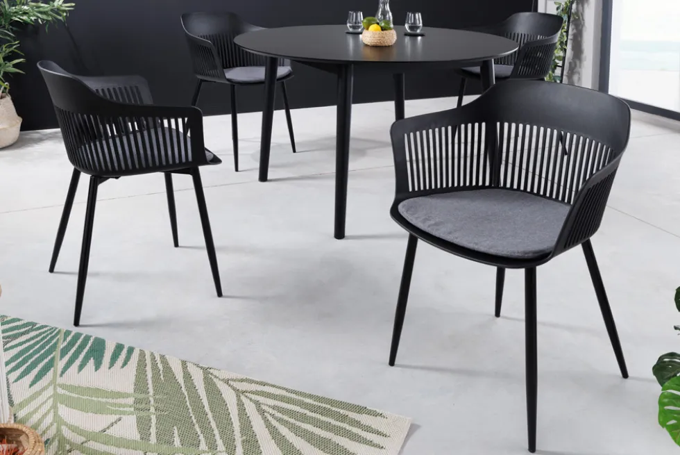 Design Stuhl AIRE schwarz Kunststoff Stahlgestell Indoor Outdoor inkl. Kissen