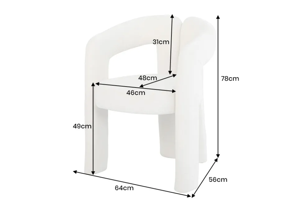 Design Stuhl ARCH creme weiß Chenille mit Armlehne Rundum-Bezug