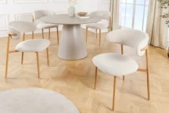 Design Stuhl BELFORT beige Strukturstoff Metallgestell Eiche