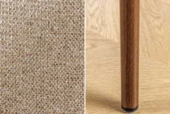Design Stuhl BELFORT taupe beige Strukturstoff Metallgestell Walnuss