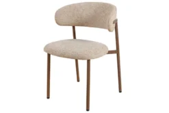 Design Stuhl BELFORT taupe beige Strukturstoff Metallgestell Walnuss