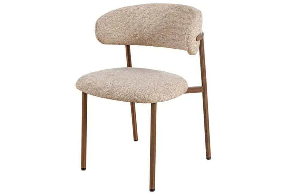 Design Stuhl BELFORT taupe beige Strukturstoff Metallgestell Walnuss