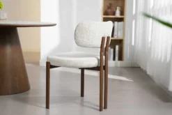 Design Stuhl BELLANO creme beige Chenille Cremona Metallgestell Walnuss