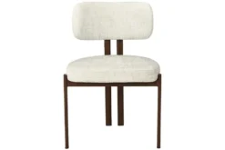 Design Stuhl BELLANO creme beige Chenille Cremona Metallgestell Walnuss
